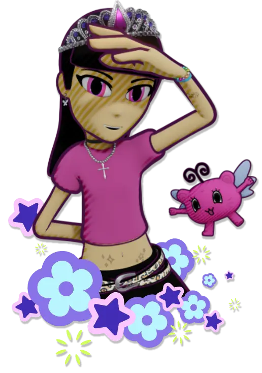 Ilustração da Chloe com uma criatura rosa